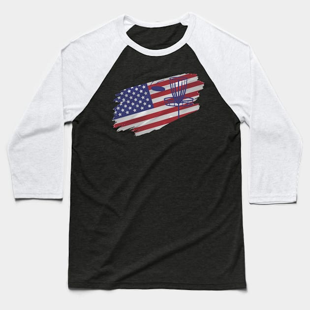 Disk Golf American Flag Baseball T-Shirt by BeeFest